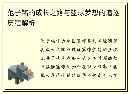 范子铭的成长之路与篮球梦想的追逐历程解析